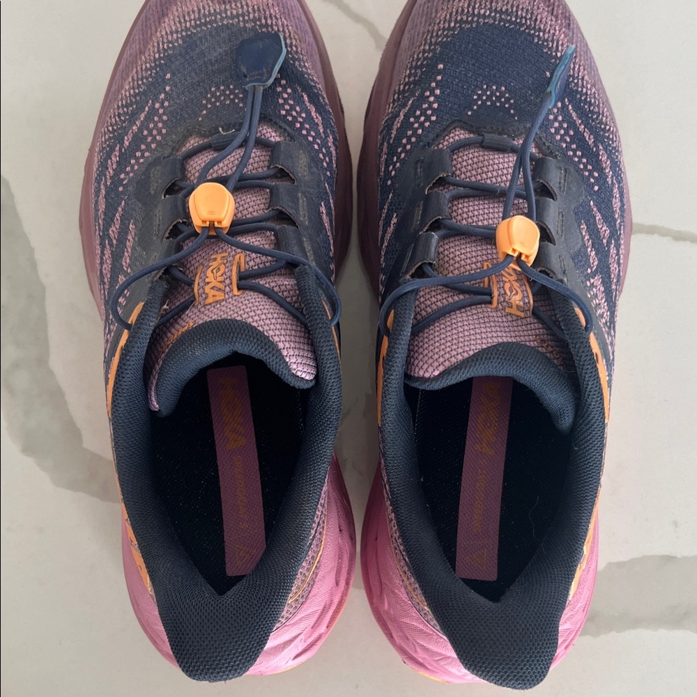 Hoka One One Women's Navy Pink Yellow Trail Running Shoes - Picture 5 of 7